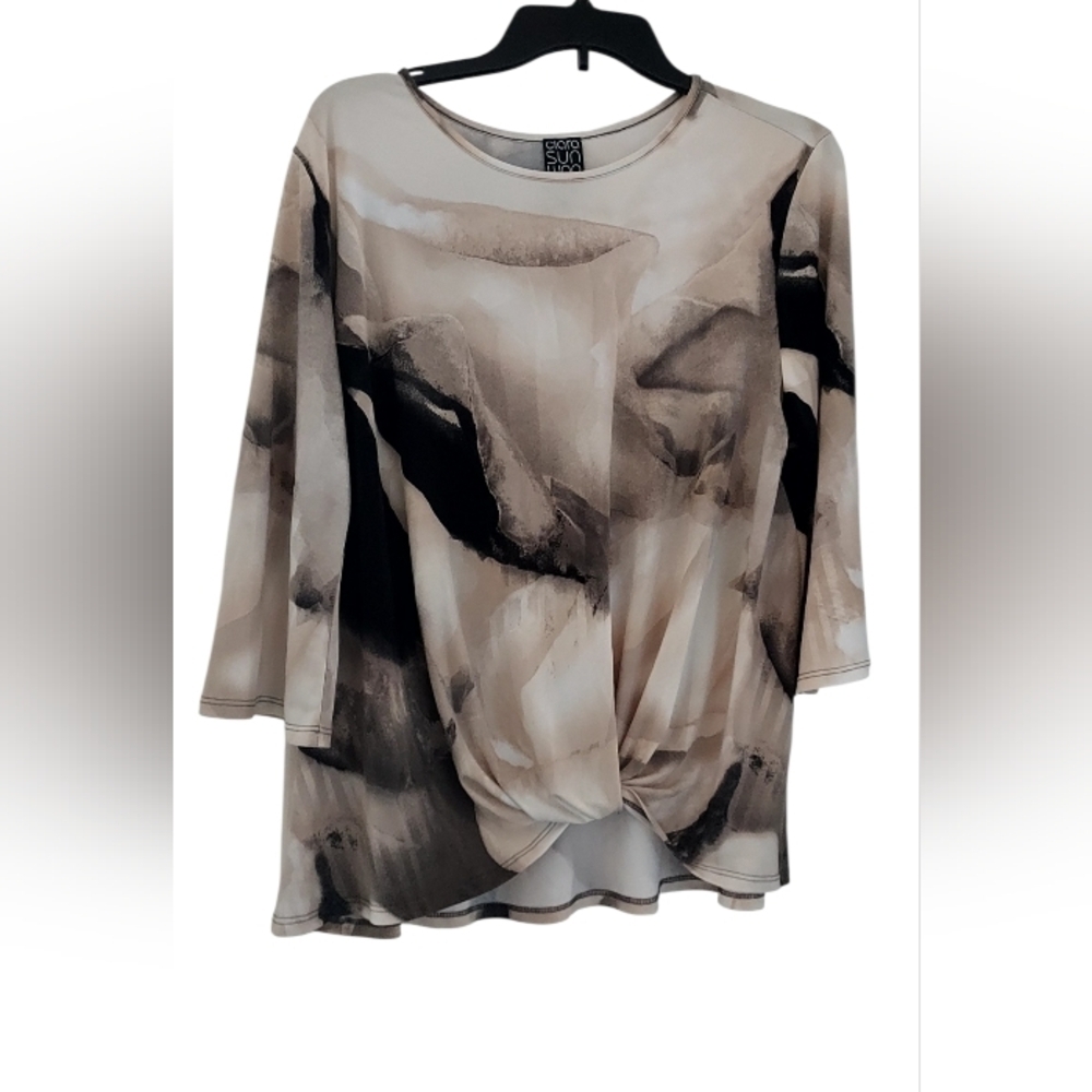 Clara Sun Woo 3/4 Blouse Women's Blouse in Beige and Black